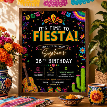 Editable Floral Birthday Invitation Canva Template, Black Floral Cute Fun DIY Sweet Chic Kids Teen Party Invite, Printable Digital Download.