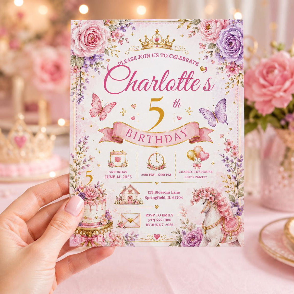 Editable Fairy Garden Birthday Invitation Canva Template, Pink Floral Girls Kids Cute Fun DIY Chic Party Invite, Printable Digital Download.