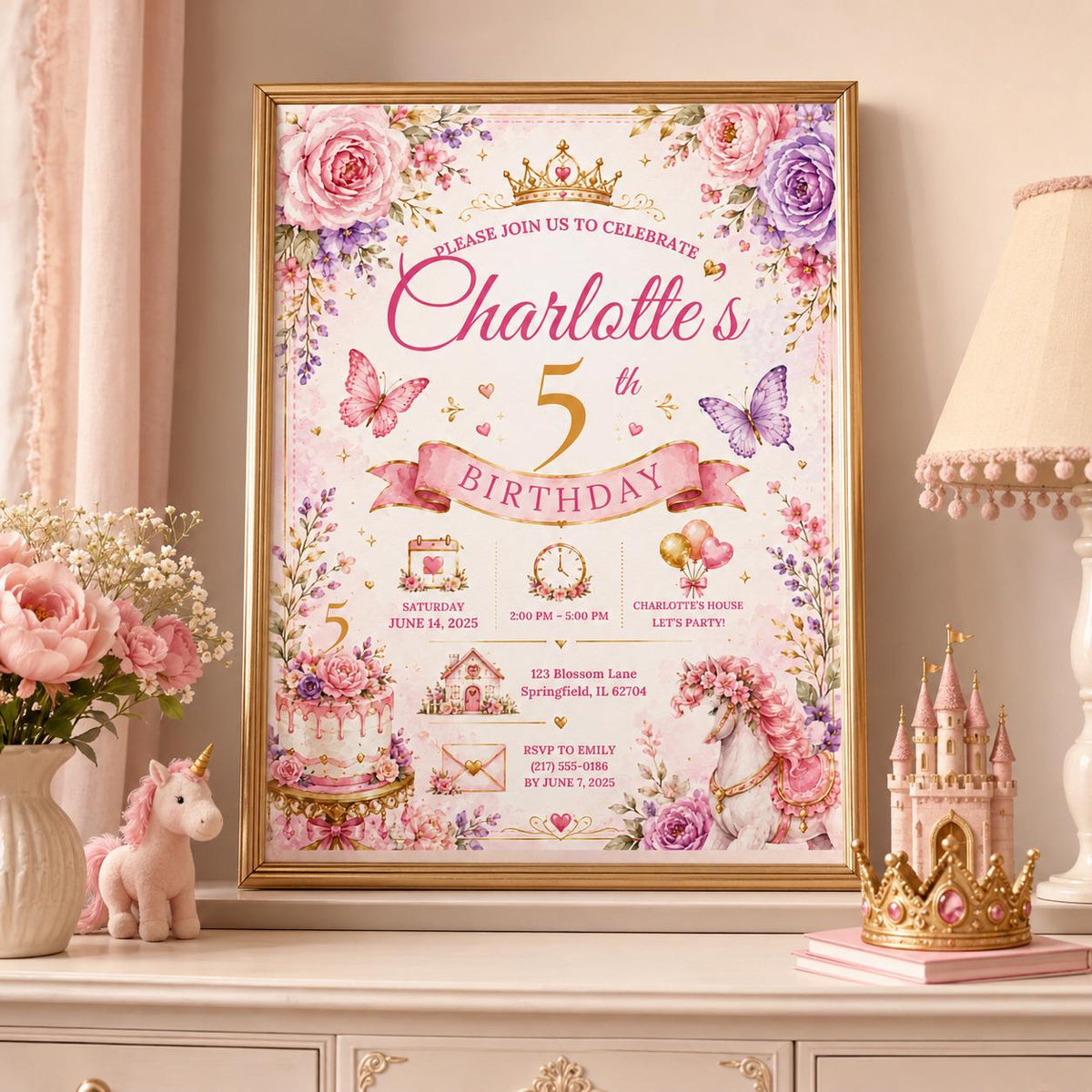 Editable Fairy Garden Birthday Invitation Canva Template, Pink Floral Girls Kids Cute Fun DIY Chic Party Invite, Printable Digital Download.