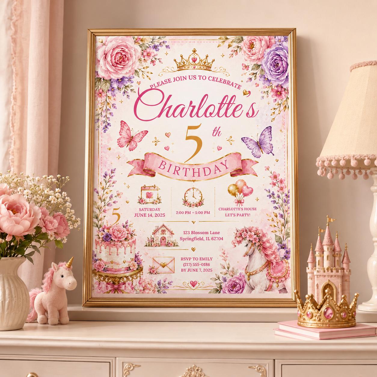 Editable Fairy Garden Birthday Invitation Canva Template, Pink Floral Girls Kids Cute Fun DIY Chic Party Invite, Printable Digital Download.