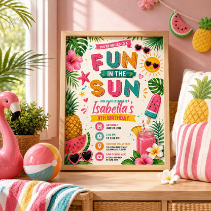 Editable Beach Birthday Invitation Canva Template, Kids Beach Cute Modern Fun Themed DIY Chic Teen Party Invite, Printable Digital Download.