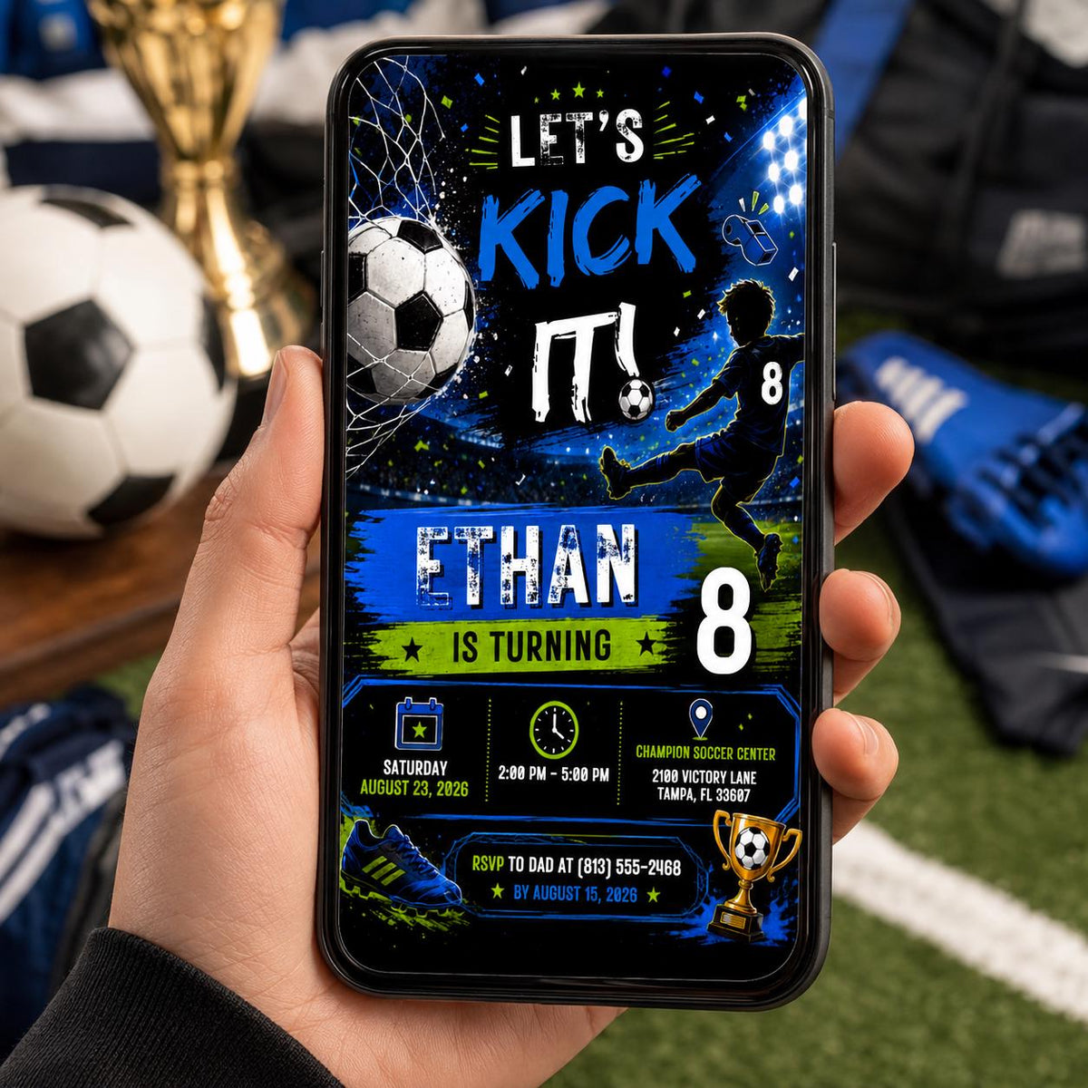 Editable Football Birthday Invitation Canva Template, Boys Kids Cute Fun DIY Sweet Chic Teen Tween Party Invite, Printable Digital Download.