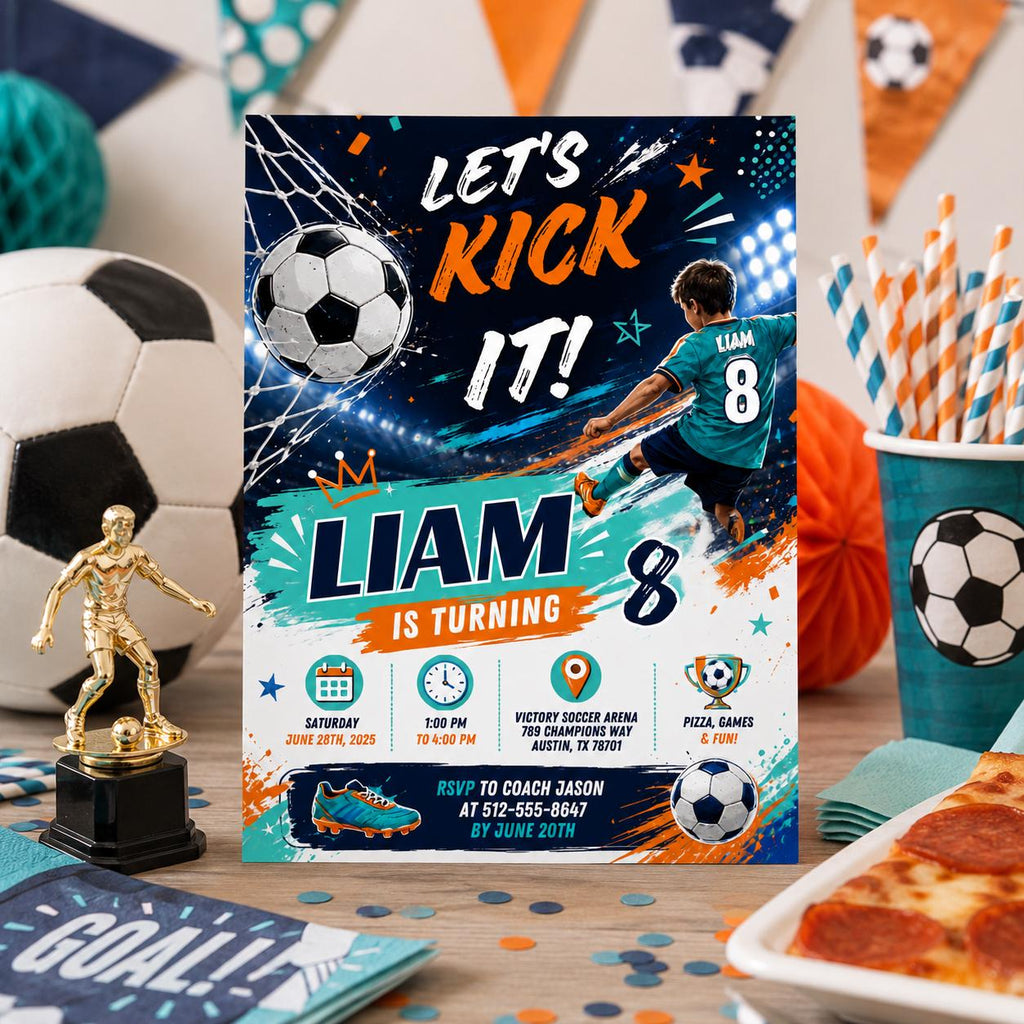 Editable Football Birthday Invitation Canva Template, Boys Kids Sport Cute Fun DIY Sweet Chic Teen Party Invite, Printable Digital Download.