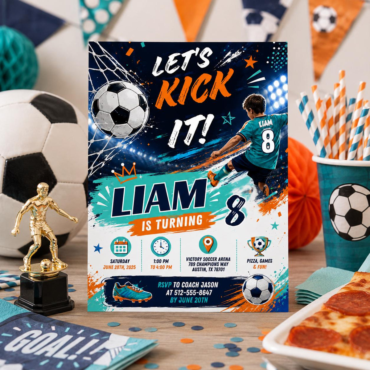 Editable Football Birthday Invitation Canva Template, Boys Kids Sport Cute Fun DIY Sweet Chic Teen Party Invite, Printable Digital Download.