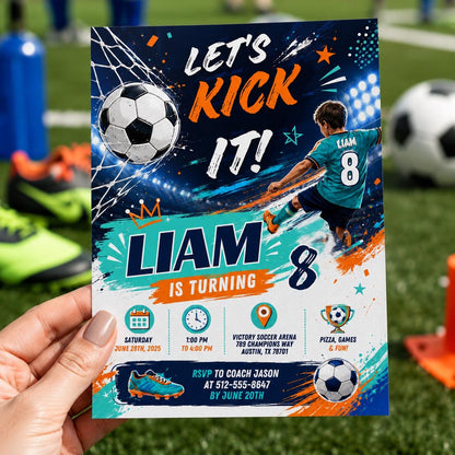 Editable Football Birthday Invitation Canva Template, Boys Kids Sport Cute Fun DIY Sweet Chic Teen Party Invite, Printable Digital Download.