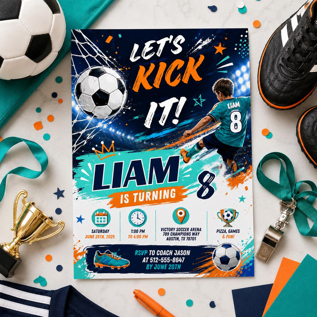 Editable Football Birthday Invitation Canva Template, Boys Kids Sport Cute Fun DIY Sweet Chic Teen Party Invite, Printable Digital Download.