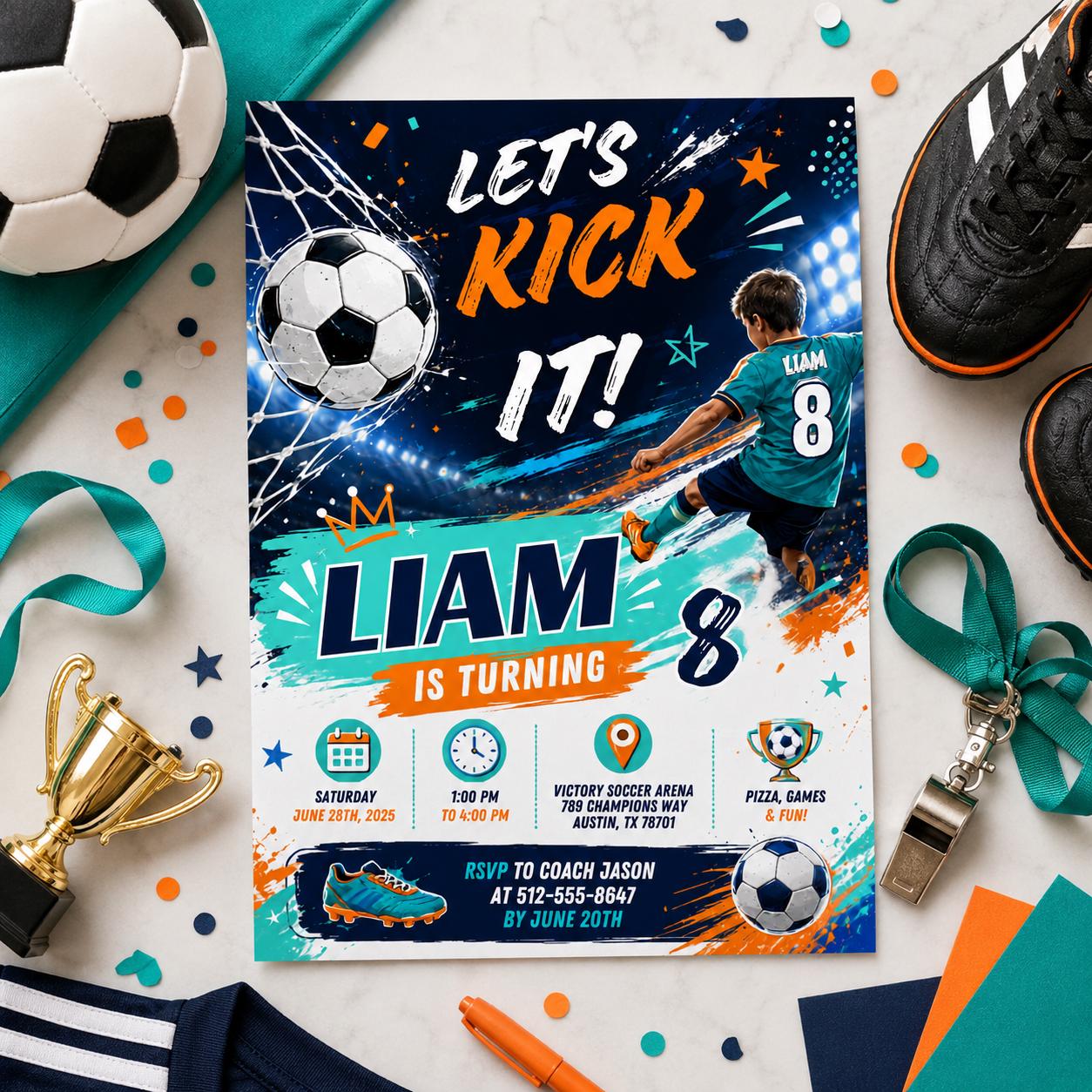Editable Football Birthday Invitation Canva Template, Boys Kids Sport Cute Fun DIY Sweet Chic Teen Party Invite, Printable Digital Download.