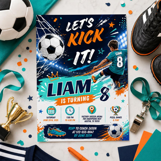 Editable Football Birthday Invitation Canva Template, Boys Kids Sport Cute Fun DIY Sweet Chic Teen Party Invite, Printable Digital Download.