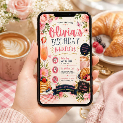 Editable Floral Birthday Invitation Canva Template, Pink Blush Girls Adult Cute Fun DIY Sweet Chic Party Invite, Printable Digital Download.
