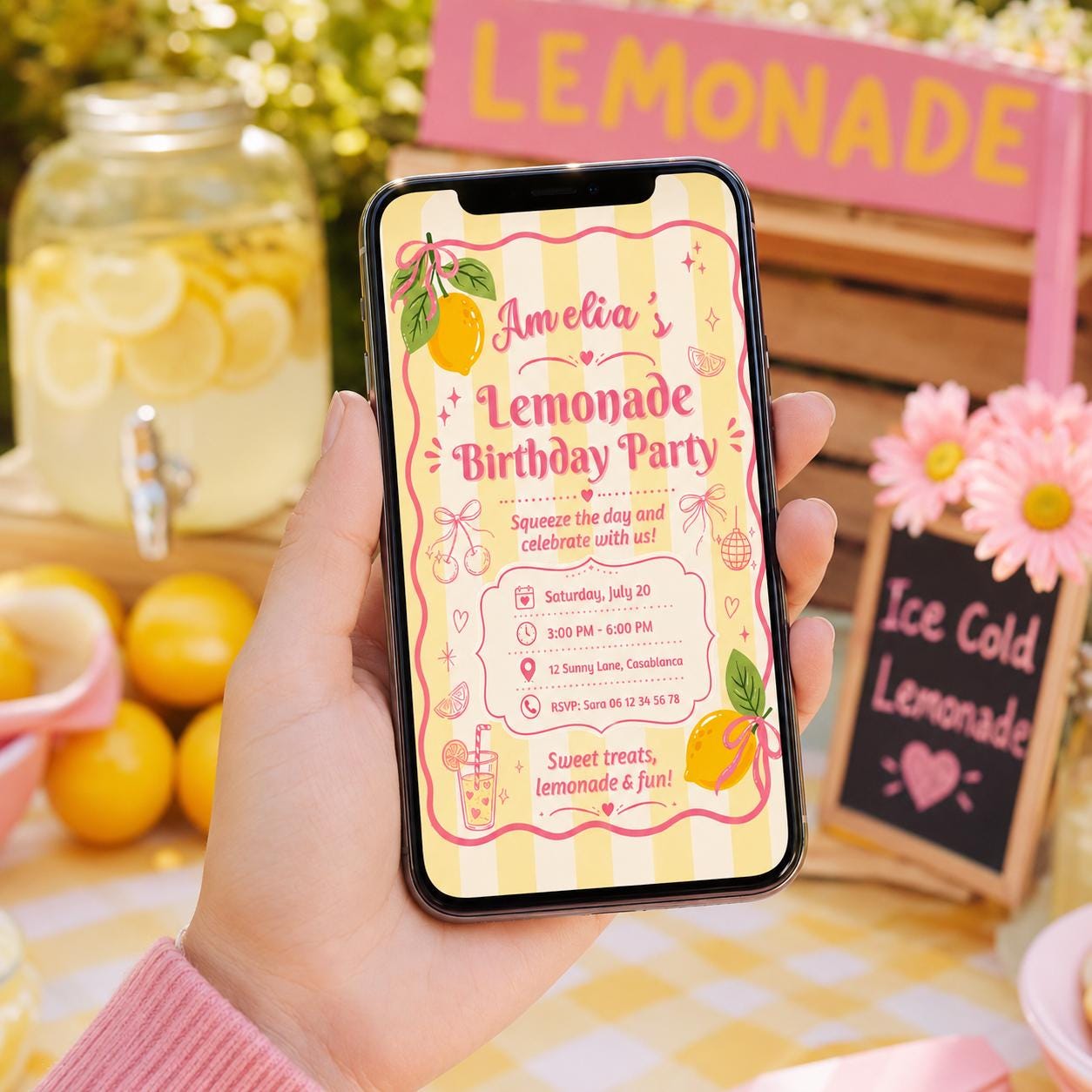 Editable Lemonade Graduation Sign Canva Template, Pink Girls Summer Cute Modern Fun Themed DIY Chic Kids Teen Printable Digital Party Decor.