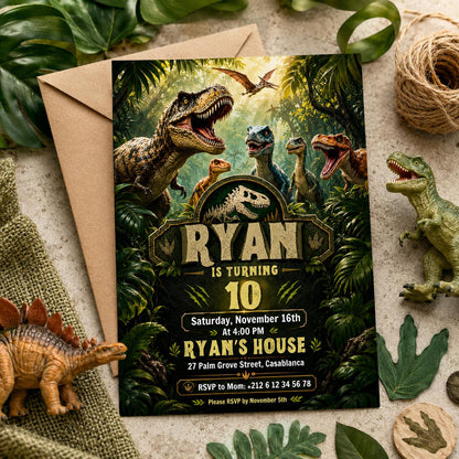 Editable Dinosaur Birthday Invitation Canva Template, Boys Kids Dino Cute Modern Fun DIY Chic Teen Party Invite, Printable Digital Download.