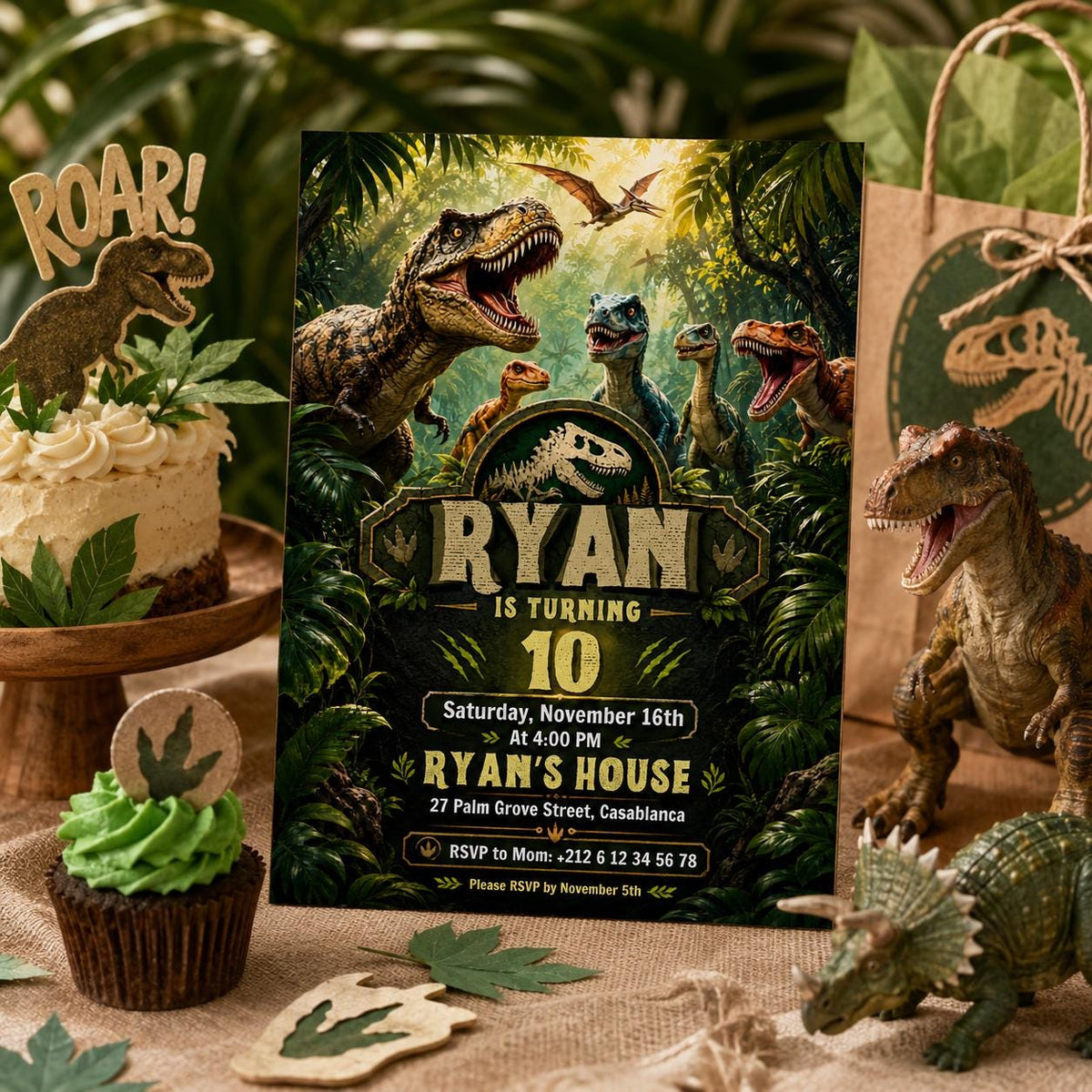 Editable Dinosaur Birthday Invitation Canva Template, Boys Kids Dino Cute Modern Fun DIY Chic Teen Party Invite, Printable Digital Download.