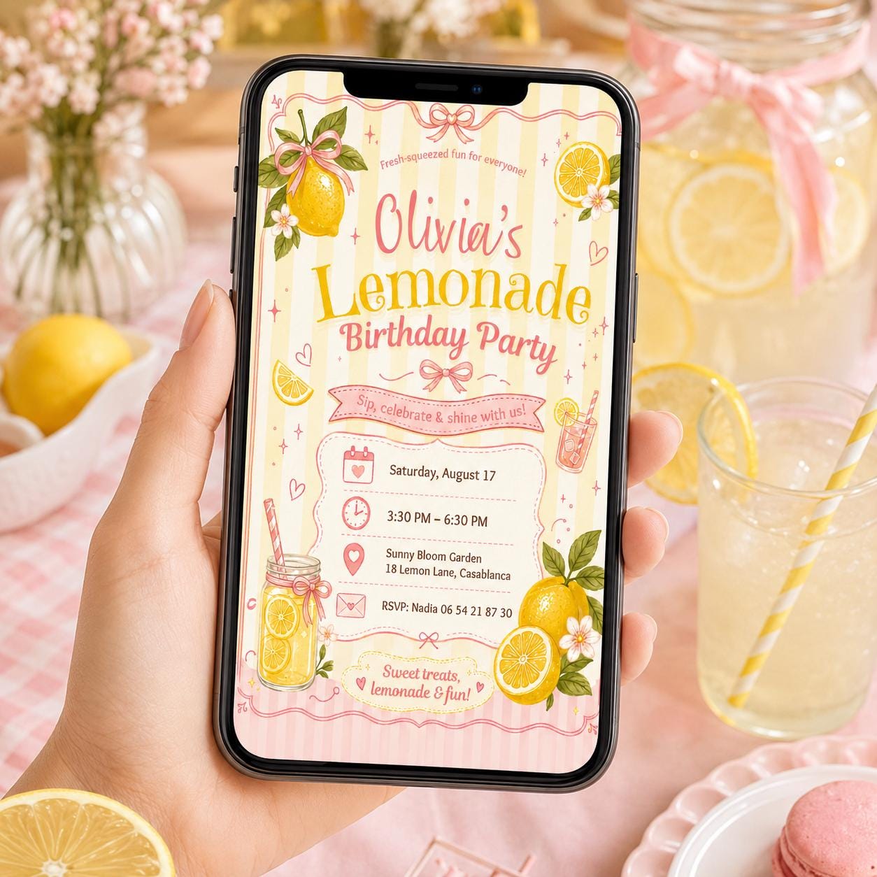 Editable Lemonade Graduation Sign Canva Template, Pink Girls Summer Cute Modern Fun Themed DIY Chic Kids Teen Printable Digital Party Decor.
