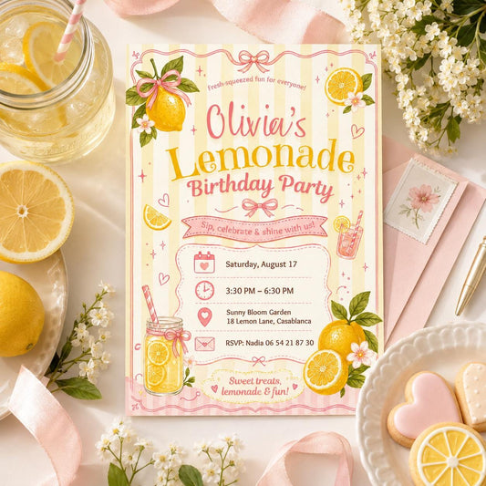 Editable Lemonade Graduation Sign Canva Template, Pink Girls Summer Cute Modern Fun Themed DIY Chic Kids Teen Printable Digital Party Decor.