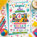 Editable Bounce House Birthday Invitation Canva Template, Boys Kids Teens Cute Modern Fun DIY Chic Party Invite, Printable Digital Download.