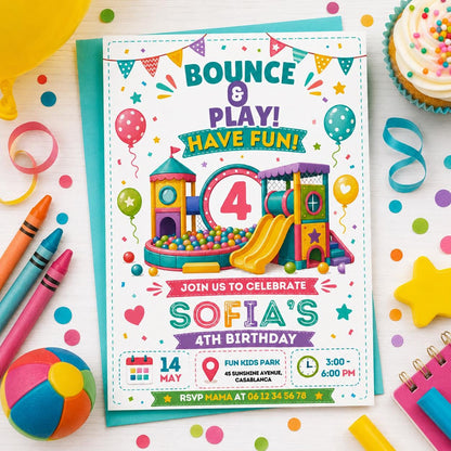 Editable Bounce House Birthday Invitation Canva Template, Boys Kids Teens Cute Modern Fun DIY Chic Party Invite, Printable Digital Download.