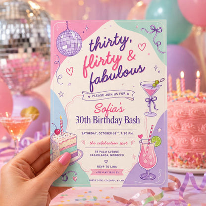 Editable Modern Cocktail Party Invitation Canva Template, Girls Adult Cute Modern Fun Themed DIY Sweet Chic Kids Printable Digital Download.