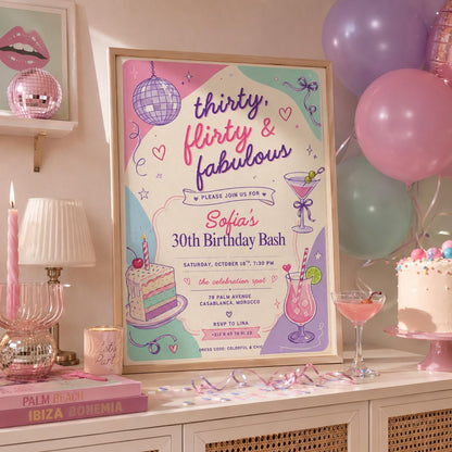 Editable Modern Cocktail Party Invitation Canva Template, Girls Adult Cute Modern Fun Themed DIY Sweet Chic Kids Printable Digital Download.