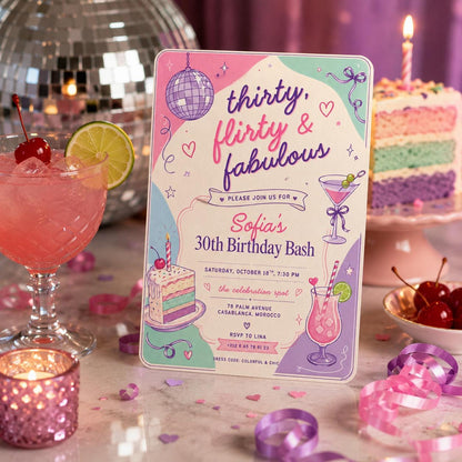 Editable Modern Cocktail Party Invitation Canva Template, Girls Adult Cute Modern Fun Themed DIY Sweet Chic Kids Printable Digital Download.