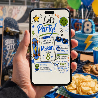 Editable Lets Birthday Invitation Canva Template, Blue Green Boys Kids Any Age Cute Modern Fun DIY Party Invite, Printable Digital Download.