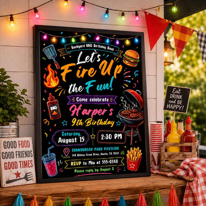Editable Neon Glow Birthday Invitation Canva Template, Kids Adult Any Age Neon Cute Modern Fun DIY Party Invite, Printable Digital Download.