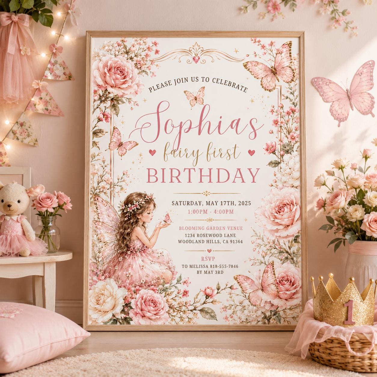 Editable Garden Birthday Invitation Canva Template, Cute Floral Girls Kids Fun DIY Sweet Chic Teen Party Invite, Printable Digital Download.