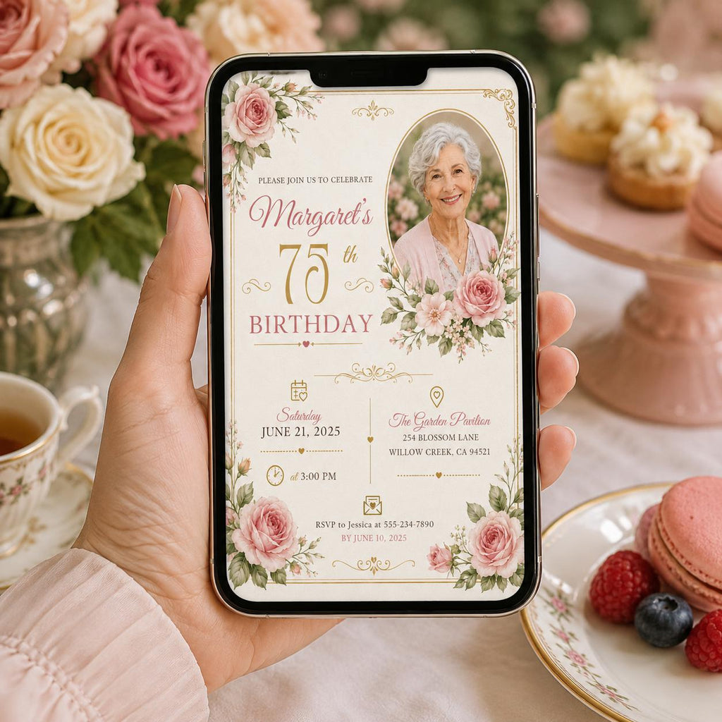 Editable Floral Memorial Service Invitation Canva Template, Floral Cute Modern Fun Themed DIY Chic Party Invite, Printable Digital Download.
