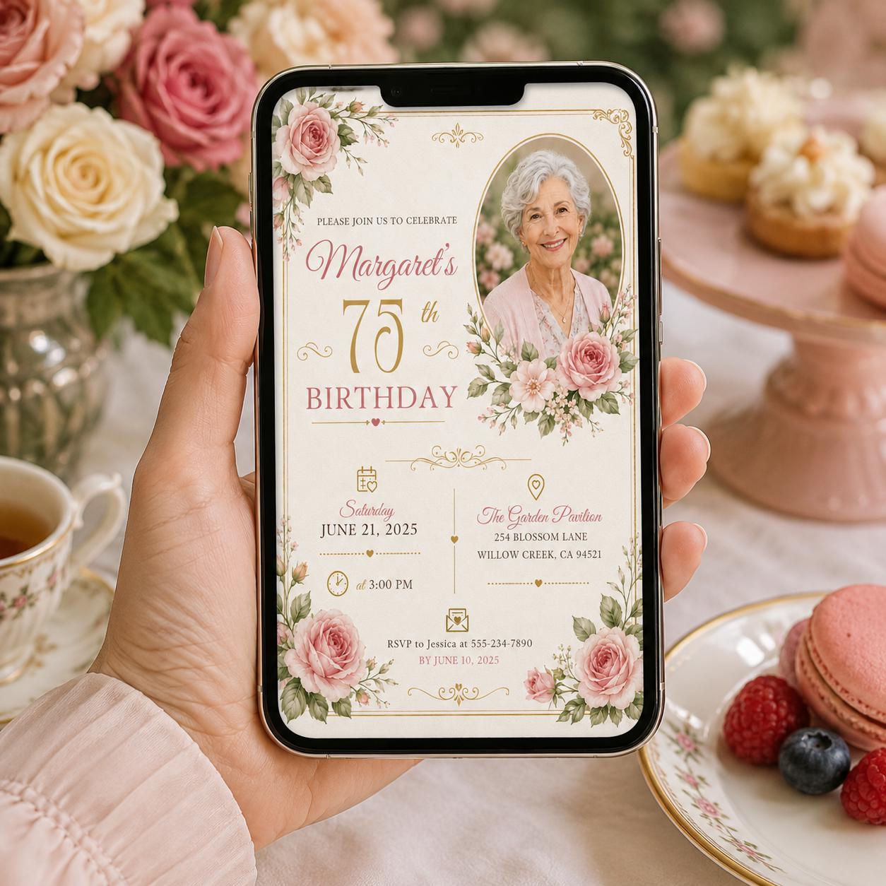 Editable Floral Memorial Service Invitation Canva Template, Floral Cute Modern Fun Themed DIY Chic Party Invite, Printable Digital Download.