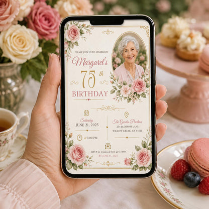 Editable Floral Memorial Service Invitation Canva Template, Floral Cute Modern Fun Themed DIY Chic Party Invite, Printable Digital Download.