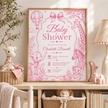 Editable Safari Jungle Baby Shower Invitation Canva Template, Blue Luxury Kids Safari Cute Fun DIY Party Invite, Printable Digital Download.