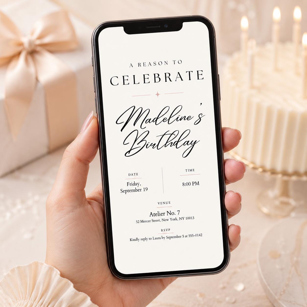 Editable Elegant Birthday Invitation Canva Template, Black White Chic Adult Cute Fun DIY Kids Teen Party Invite, Printable Digital Download.