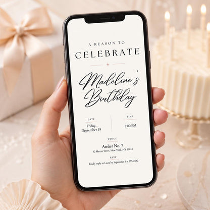 Editable Elegant Birthday Invitation Canva Template, Black White Chic Adult Cute Fun DIY Kids Teen Party Invite, Printable Digital Download.