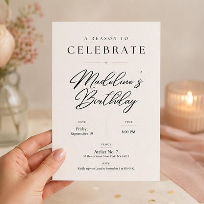 Editable Elegant Birthday Invitation Canva Template, Black White Chic Adult Cute Fun DIY Kids Teen Party Invite, Printable Digital Download.