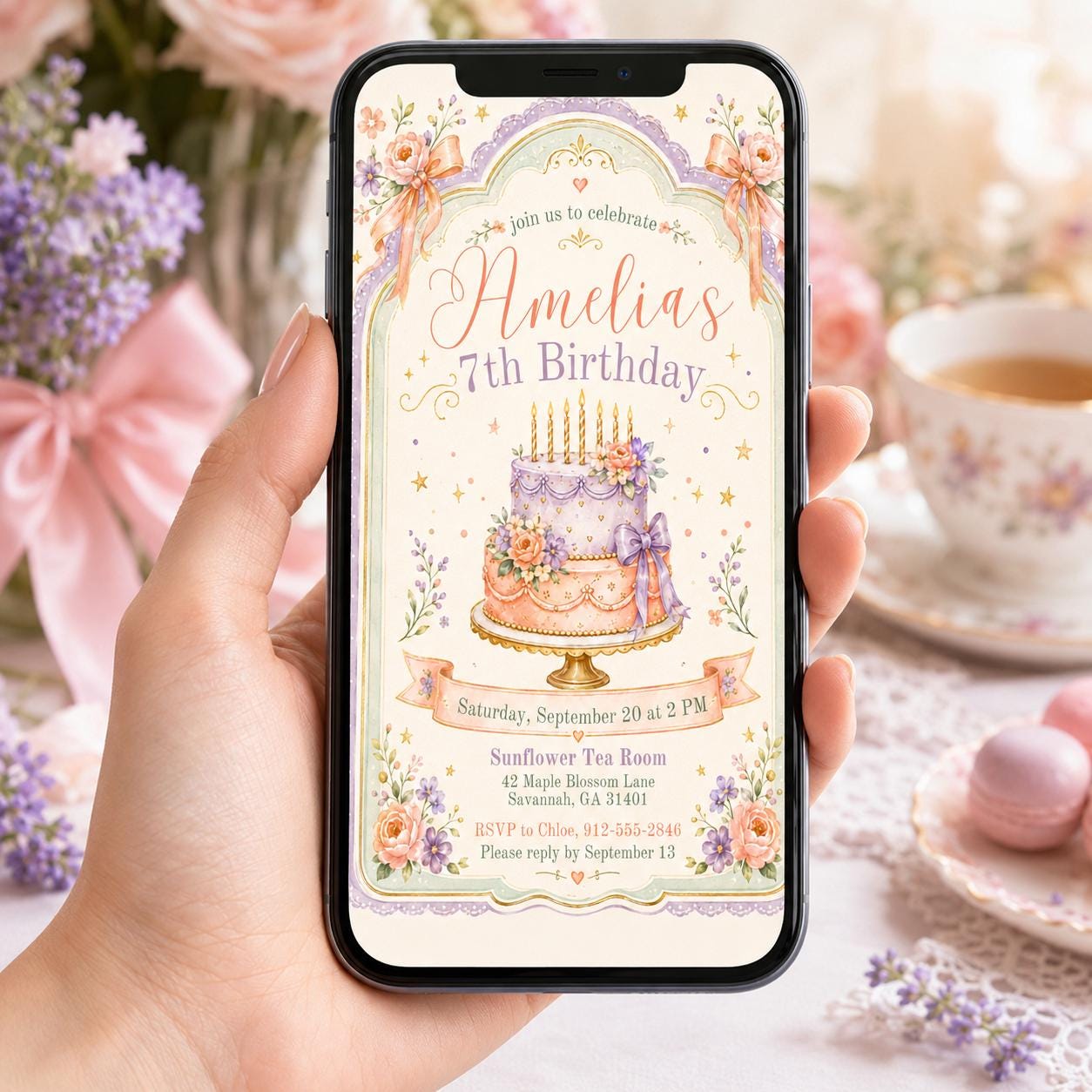 Editable Pink Bow Birthday Invitation Canva Template, Blush Luxury Bow Cute Fun DIY Chic Kids Teen Party Invite, Printable Digital Download.