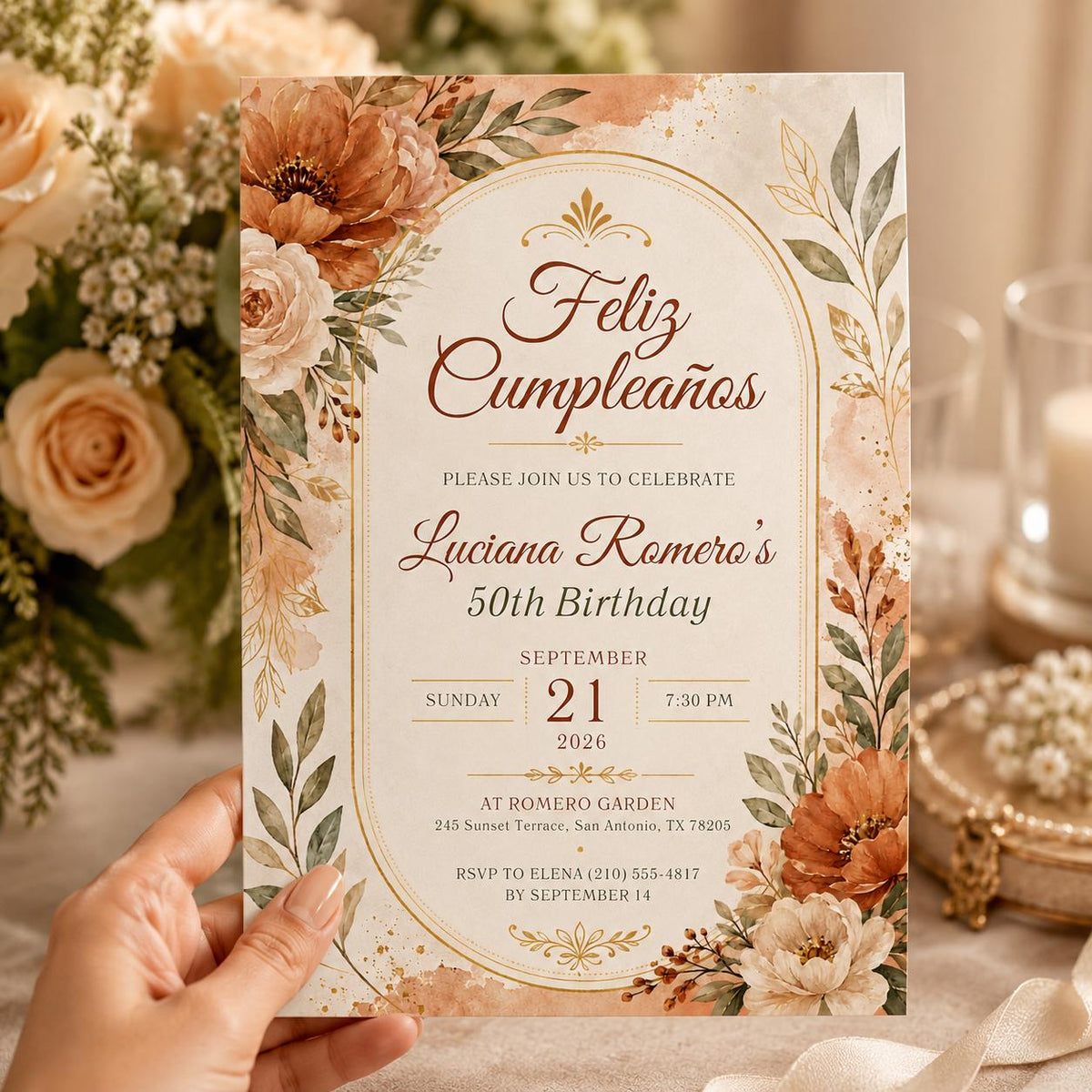 Editable Floral Birthday Invitation Canva Template, Luxury Boho Girls Adult Cute Fun DIY Chic Kids Party Invite, Printable Digital Download.