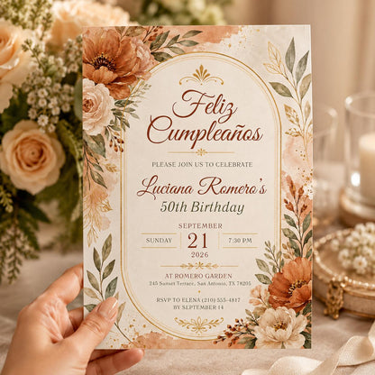 Editable Floral Birthday Invitation Canva Template, Luxury Boho Girls Adult Cute Fun DIY Chic Kids Party Invite, Printable Digital Download.