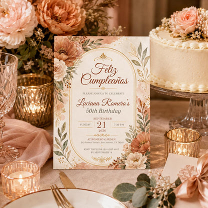 Editable Floral Birthday Invitation Canva Template, Luxury Boho Girls Adult Cute Fun DIY Chic Kids Party Invite, Printable Digital Download.