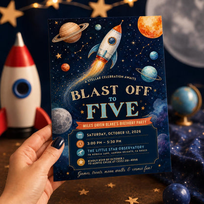 Editable Space Galaxy Birthday Invitation Canva Template, Boys Kids Space Cute Modern Fun DIY Chic Party Invite, Printable Digital Download.