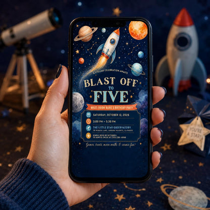 Editable Space Galaxy Birthday Invitation Canva Template, Boys Kids Space Cute Modern Fun DIY Chic Party Invite, Printable Digital Download.