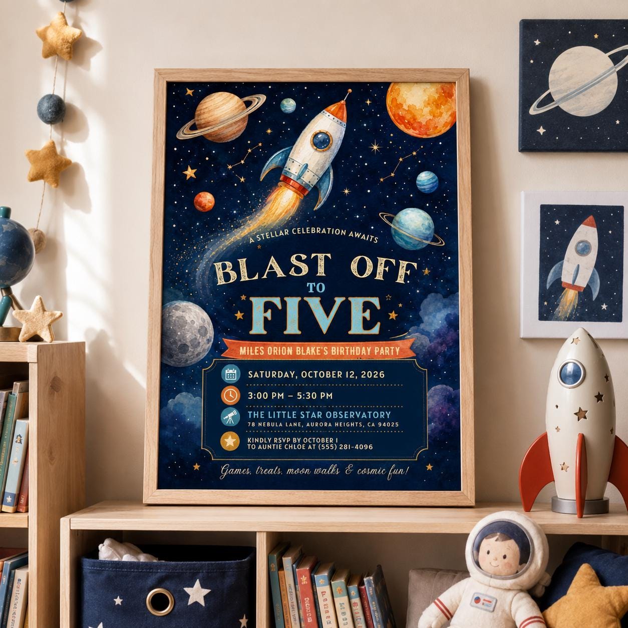Editable Space Galaxy Birthday Invitation Canva Template, Boys Kids Space Cute Modern Fun DIY Chic Party Invite, Printable Digital Download.