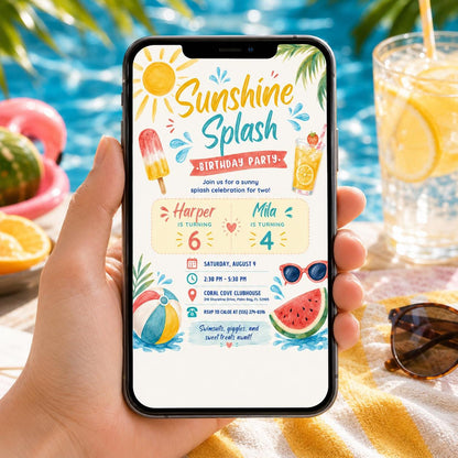 Editable Pool Birthday Invitation Canva Template, Kids Summer Cute Modern Fun Themed DIY Chic Teen Party Invite, Printable Digital Download.