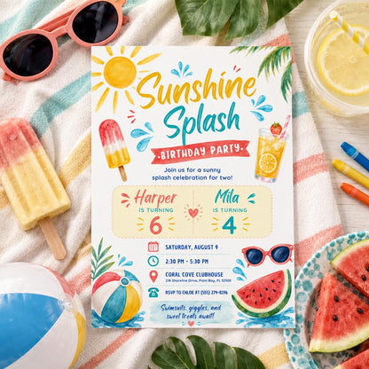Editable Pool Birthday Invitation Canva Template, Kids Summer Cute Modern Fun Themed DIY Chic Teen Party Invite, Printable Digital Download.