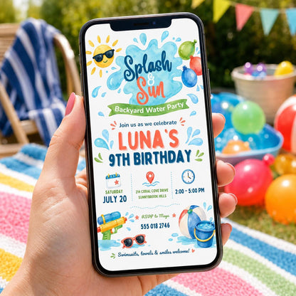 Editable Pool Birthday Invitation Canva Template, Boys Summer Cute Modern Fun Themed DIY Chic Kids Party Invite, Printable Digital Download.