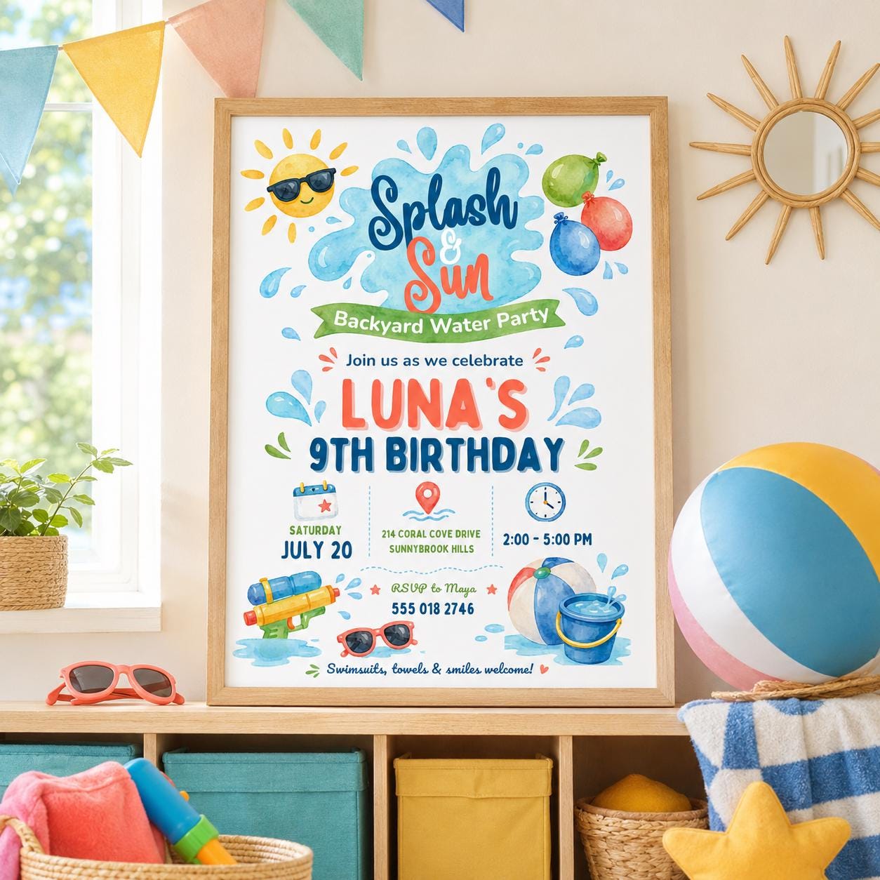 Editable Pool Birthday Invitation Canva Template, Boys Summer Cute Modern Fun Themed DIY Chic Kids Party Invite, Printable Digital Download.