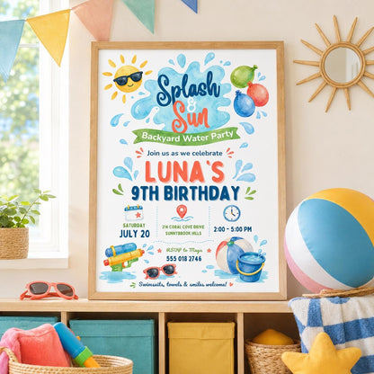 Editable Pool Birthday Invitation Canva Template, Boys Summer Cute Modern Fun Themed DIY Chic Kids Party Invite, Printable Digital Download.