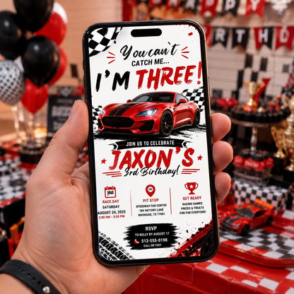 Editable Race Car Birthday Invitation Canva Template, Red Boys Kids Racing Cute Fun DIY Sweet Chic Party Invite, Printable Digital Download.