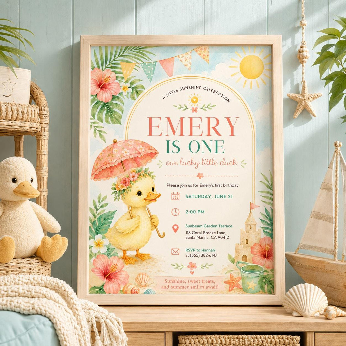 Editable Floral Birthday Invitation Canva Template, Pink Yellow Girls Kids Cute Fun DIY Sweet Chic Party Invite, Printable Digital Download.