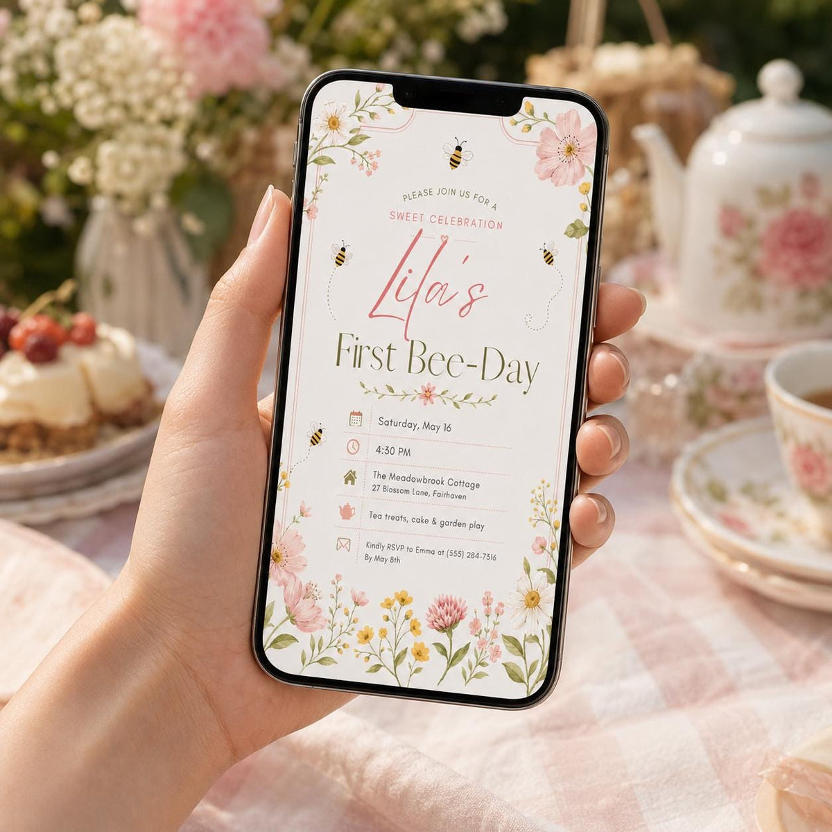 Editable Floral Birthday Invitation Canva Template, Girls Kids Floral Cute Fun DIY Sweet Chic Teen Party Invite, Printable Digital Download.