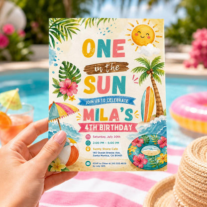 Editable Beach Birthday Invitation Canva Template, Boys Kids Teens Pool Cute Modern Fun Themed DIY Party Invite, Printable Digital Download.