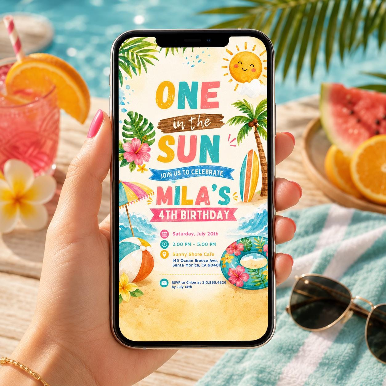 Editable Beach Birthday Invitation Canva Template, Boys Kids Teens Pool Cute Modern Fun Themed DIY Party Invite, Printable Digital Download.